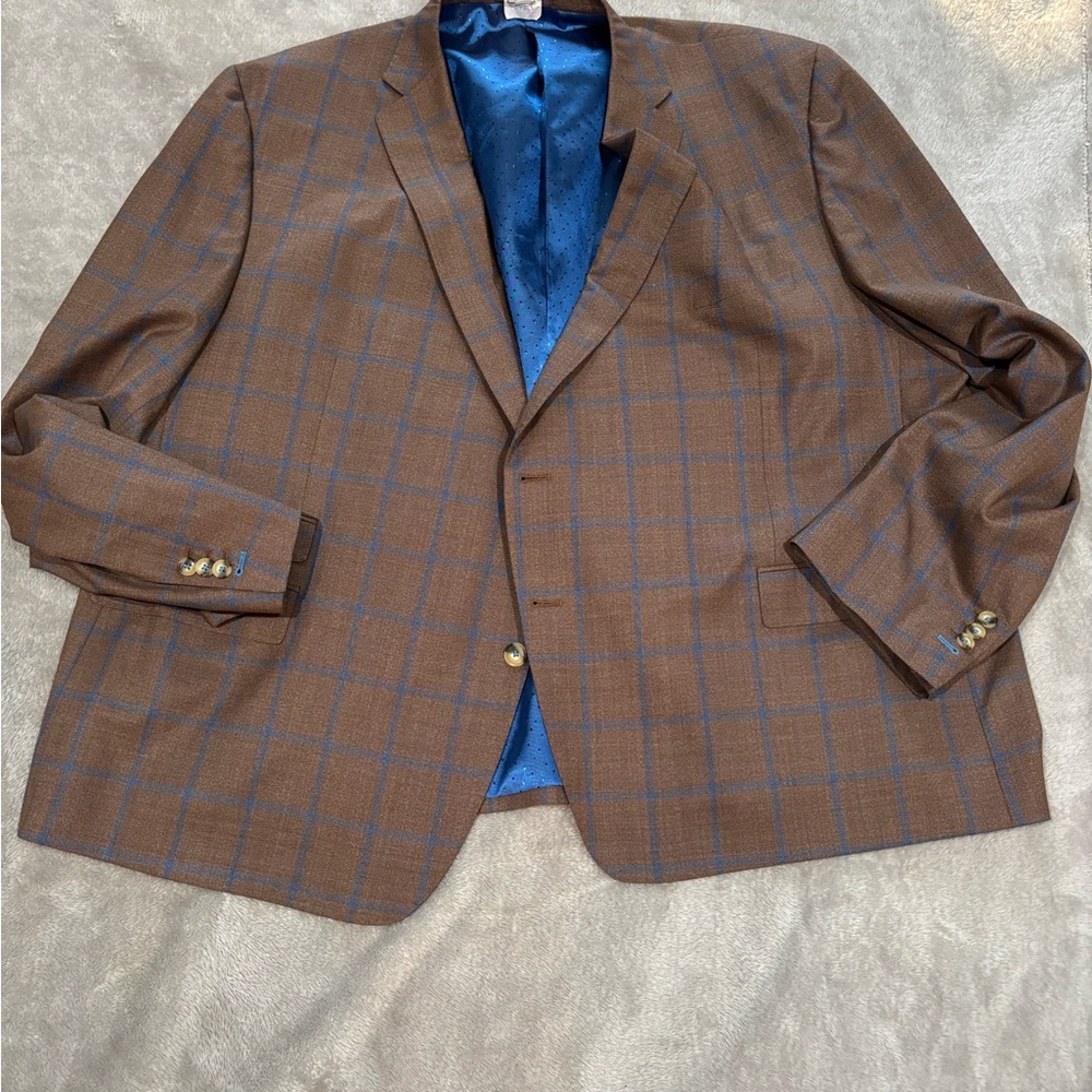 Blazer/suit jacket brown/blue big and tall 50 Trevira‎ 50 wool